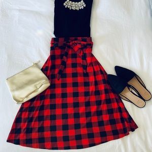 Buffalo Plaid Skirt with Elastic Waistband and Tie